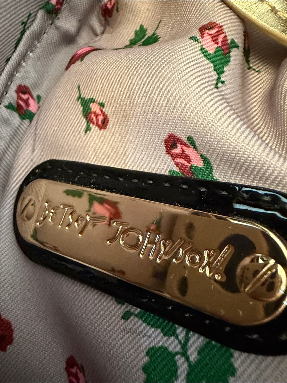 Betsey Johnson Black Patent Doll Face Wristlet with Yellow and Pink Accents - Picture 6 of 11